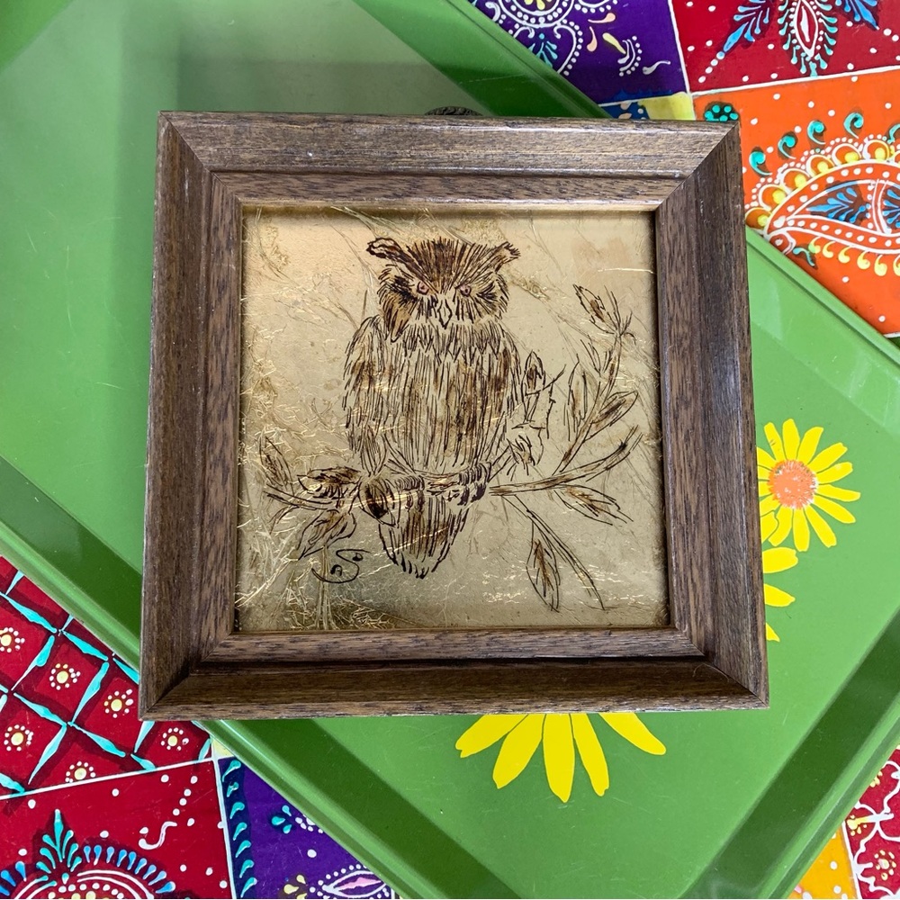 70s Gold Foil Owl Art